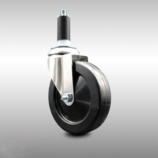 5 Inch 316SS Soft Rubber Wheel Swivel 1-1/8 Inch Expanding Stem Caster SCC